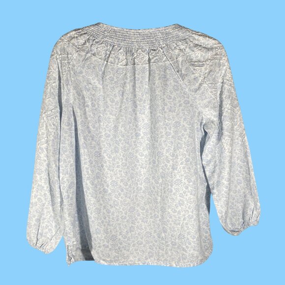 Joie Blue Floral Embroidered peasant cottage tassel Blouse S Linen & Cotton Blen - Picture 2 of 10